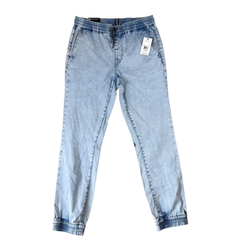 Volcom Boys Frickin Slim Jogger Pants Light Blue Acid Wash C12317C3 Size L 12